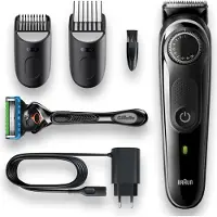 Braun BeardTrimmer 3 BT3342, Waschbar, Wechselstrom/Batterie, Schwarz, Grau