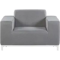 Beliani Sessel 2er Set Grau Stoff Polsterbezug schnelltrocknend Aluminium Gestell weiß mit Armlehnen Indoor Outdoor Wohnzimmer Garten Terrasse Balkon