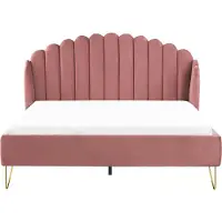 Beliani Polsterbett Rosa Samtstoff mit Lattenrost 180 x 200 cm mit Vertikaler Steppung Schlafzimmer Ehebett Modern
