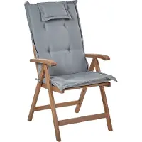Beliani Gartenstuhl 6er Set Dunkelbraun und Grau Akazienholz Vertsellbar Klappbar mit Auflagen Armlehnen Lamellen-Optik Rustikal Außenbereich Terrasse