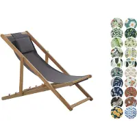 Beliani Liegestuhl Dunkelbraun u. Dunkelgrau Akazienholz mit 2 Ersatzstoffbezügen zur Auswahl Zusammenklappbar Modern Balkon Garten Outdoor Ausstattung