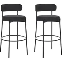 Beliani Barstuhl 2er Set Schwarz Bouclé-Bezug und Metall mit Lehne Fußstützen Modernes Design Sitzmöbel Wohnzommer Küche Bar Wohnküche Ausstattung