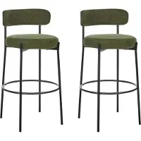 Beliani Barstuhl 2er Set Dunkelgrün Bouclé-Bezug und Metall mit Lehne Fußstützen Modernes Design Sitzmöbel Wohnzommer Küche Bar Wohnküche Ausstattung