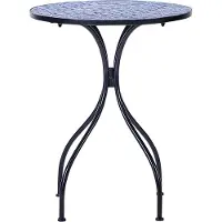 Beliani Gartentisch Schwarz u. Blau aus Metall Mosaik Muster ø 60 cm Rund Kaffeetisch Couchtisch Outdoor Terrassenmöbel Gartenmöbel Balkonmöbel