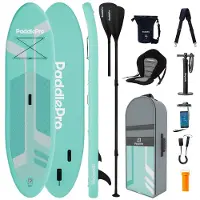 LifeGoods PaddlePro SUP Board - Luxus Set - Mit Sitz - Aufblasbares Paddle Board - Max. 150 KG - 320x81 cm - Mintgrün