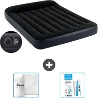 Intex Luftbett - 2 Personen - 137 x 191 x 25 cm - Blau - Mit eingebauter Pumpe, Spannbettlaken Weiß en Reperaturset