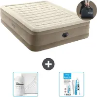 Intex Luftbett - 2 Personen - 152 x 203 x 46 cm - Beige - Mit eingebauter Pumpe, Spannbettlaken Weiß en Reperaturset