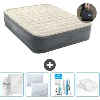 Intex Luftbett - 2 Personen - 152 x 203 x 46 cm - Grau - Mit elektrischer Pumpe, Spannbettlaken Weiß, Kopfkissen, Molton 2 in 1 Kissenbezüge en Reperaturset
