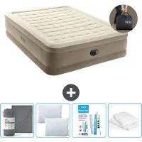 OEM Zwei-Mann-Luftmatratze - 152 x 203 x 46 cm - Beige - inklusive Pumpe - mit Bettwäsche - Kissen - Kissenbezug und Reparaturset