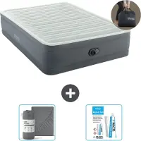 Intex Luftbett - 2 Personen - 152 x 203 x 46 cm - Grau - Mit Pumpe, Spannbettlaken Anthrazit en Reperaturset