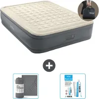 Intex Luftbett - 2 Personen - 152 x 203 x 46 cm - Grau - Mit elektrischer Pumpe, Spannbettlaken Anthrazit en Reperaturset