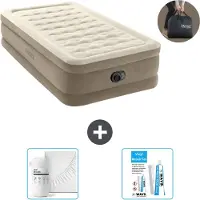 Intex Luftbett - 1 Person - 99 x 191 x 46 cm - Beige - Mit eingebauter Pumpe, Spannbettlaken Weiß en Reperaturset