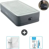 Intex Luftbett - 1 Person - 99 x 191 x 46 cm - Grau - Mit elektrischer Pumpe, Spannbettlaken Weiß en Reperaturset