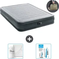 Intex Luftbett - 2 Personen - 152 x 203 x 33 cm - Grau - Mit eingebauter Pumpe, Spannbettlaken Weiß en Reperaturset
