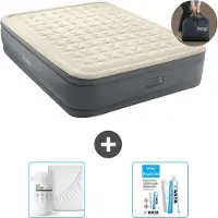 Intex Luftbett - 2 Personen - 152 x 203 x 46 cm - Grau - Mit elektrischer Pumpe, Spannbettlaken Weiß en Reperaturset