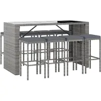 vidaXL 9-tlg. Gartenbar-Set mit Kissen Grau Poly Rattan