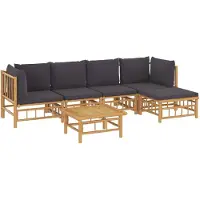 vidaXL 6-tlg. Garten-Lounge-Set mit Dunkelgrauen Kissen Bambus