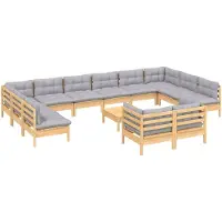 vidaXL 13-tlg. Garten-Lounge-Set mit Grauen Kissen Kiefernholz