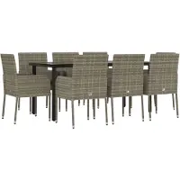 vidaXL 9-tlg. Garten-Essgruppe mit Kissen Schwarz und Grau Poly Rattan
