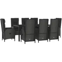 vidaXL 9-tlg. Garten-Essgruppe mit Kissen Schwarz und Grau Poly Rattan