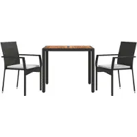 vidaXL 3-tlg. Garten-Essgruppe mit Kissen Schwarz Poly Rattan