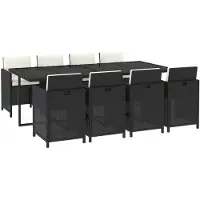 vidaXL 9-tlg. Garten-Essgruppe mit Kissen Poly Rattan Schwarz