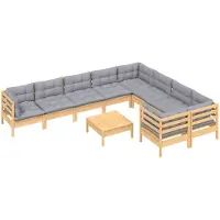 vidaXL 10-tlg. Garten-Lounge-Set mit Grauen Kissen Kiefernholz