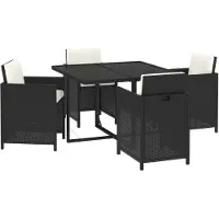 vidaXL 5-tlg. Garten-Essgruppe mit Kissen Poly Rattan Schwarz
