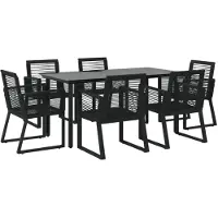 vidaXL 7-tlg. Garten-Essgruppe Schwarz PVC-Rattan