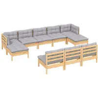 vidaXL 10-tlg. Garten-Lounge-Set mit Grauen Kissen Kiefernholz
