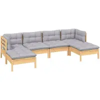 vidaXL 6-tlg. Garten-Lounge-Set mit Grauen Kissen Kiefernholz