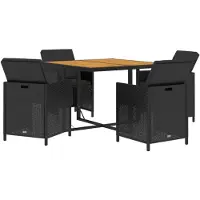 vidaXL 5-tlg. Garten-Essgruppe mit Kissen Poly Rattan Schwarz