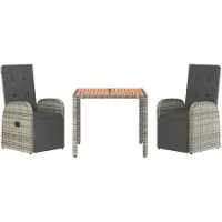 vidaXL 3-tlg. Garten-Essgruppe mit Kissen Grau Poly Rattan