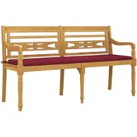 vidaXL Batavia-Bank mit Weinrotem Kissen 150 cm Massivholz Teak