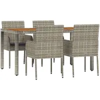 vidaXL 5-tlg. Garten-Essgruppe mit Kissen Grau Poly Rattan