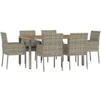 vidaXL 7-tlg. Garten-Essgruppe mit Kissen Grau Poly Rattan