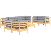 vidaXL 9-tlg. Garten-Lounge-Set mit Grauen Kissen Kiefer Massivholz
