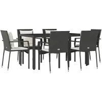 vidaXL 7-tlg. Garten-Essgruppe mit Kissen Schwarz Poly Rattan