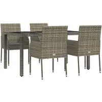 vidaXL 5-tlg. Garten-Essgruppe mit Kissen Grau Poly Rattan