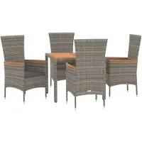 vidaXL 5-tlg. Garten-Essgruppe mit Kissen Grau Poly Rattan