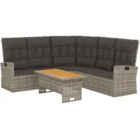 vidaXL 2-tlg. Garten-Lounge-Set mit Kissen Grau Poly Rattan