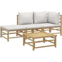 vidaXL 4-tlg. Garten-Lounge-Set mit Hellgrauen Kissen Bambus