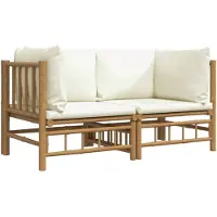 vidaXL Garten-Ecksofas mit Cremeweißen Kissen 2 Stk. Bambus