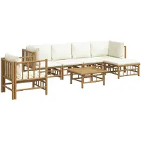 vidaXL 7-tlg. Garten-Lounge-Set mit Cremeweißen Kissen Bambus