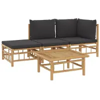 vidaXL 4-tlg. Garten-Lounge-Set mit Dunkelgrauen Kissen Bambus