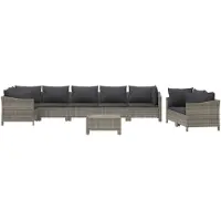 vidaXL 9-tlg. Garten-Lounge-Set mit Kissen Grau Poly Rattan