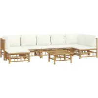 vidaXL 8-tlg. Garten-Lounge-Set mit Cremeweißen Kissen Bambus