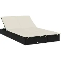 vidaXL Sonnenliege für 2 Personen mit Auflage Schwarz Poly Rattan