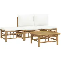 vidaXL 4-tlg. Garten-Lounge-Set mit Cremeweißen Kissen Bambus