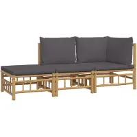 vidaXL 3-tlg. Garten-Lounge-Set mit Dunkelgrauen Kissen Bambus
